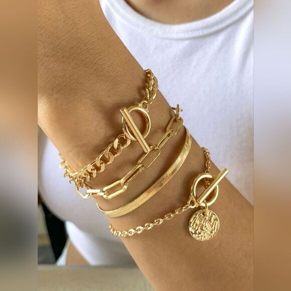 Gold Tone Charm Bracelet Set - Picture 2 of 4